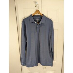 Men's L.L.Bean Long Sleeved Blue Polo Traditional Fit Large Regular